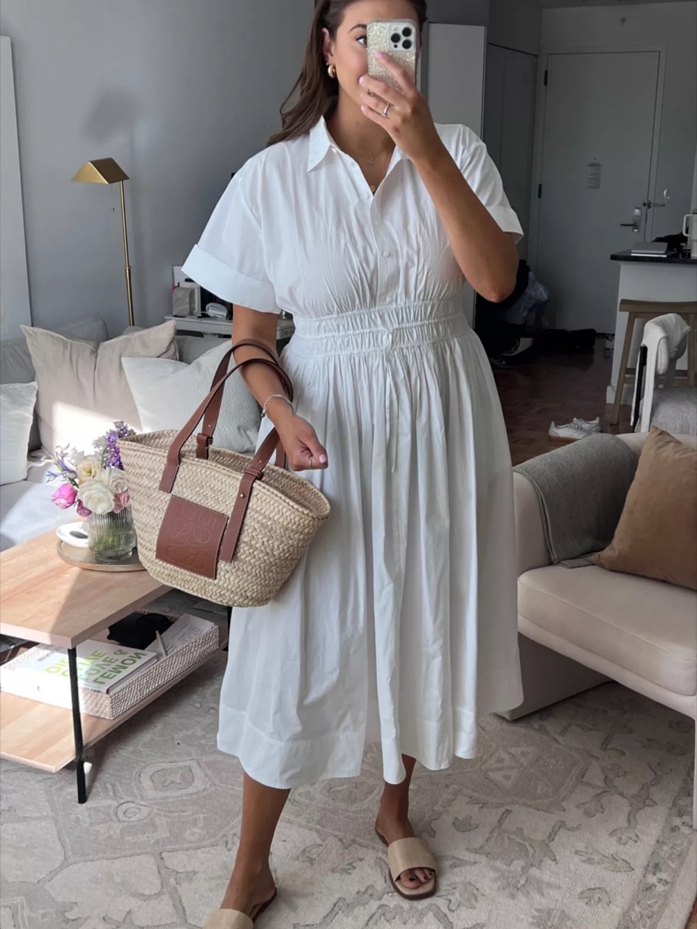 J.Crew Womens Elena Short Sleeve Drama Shirtdress in White Cotton Poplin Size 12